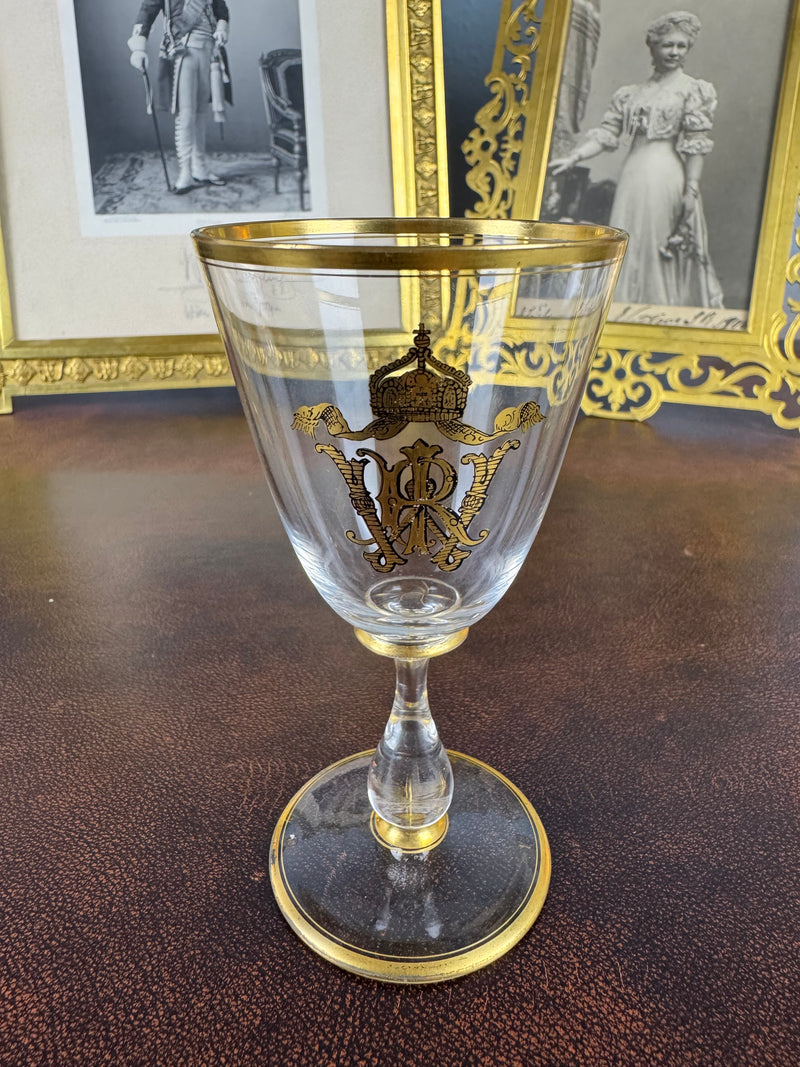 Kaiserliches IRW‑Portweinglas – Goldkrone, Hofmonogramm IRW, ca. 1900, kaiserliche Hofhaltung Wilhelm II.