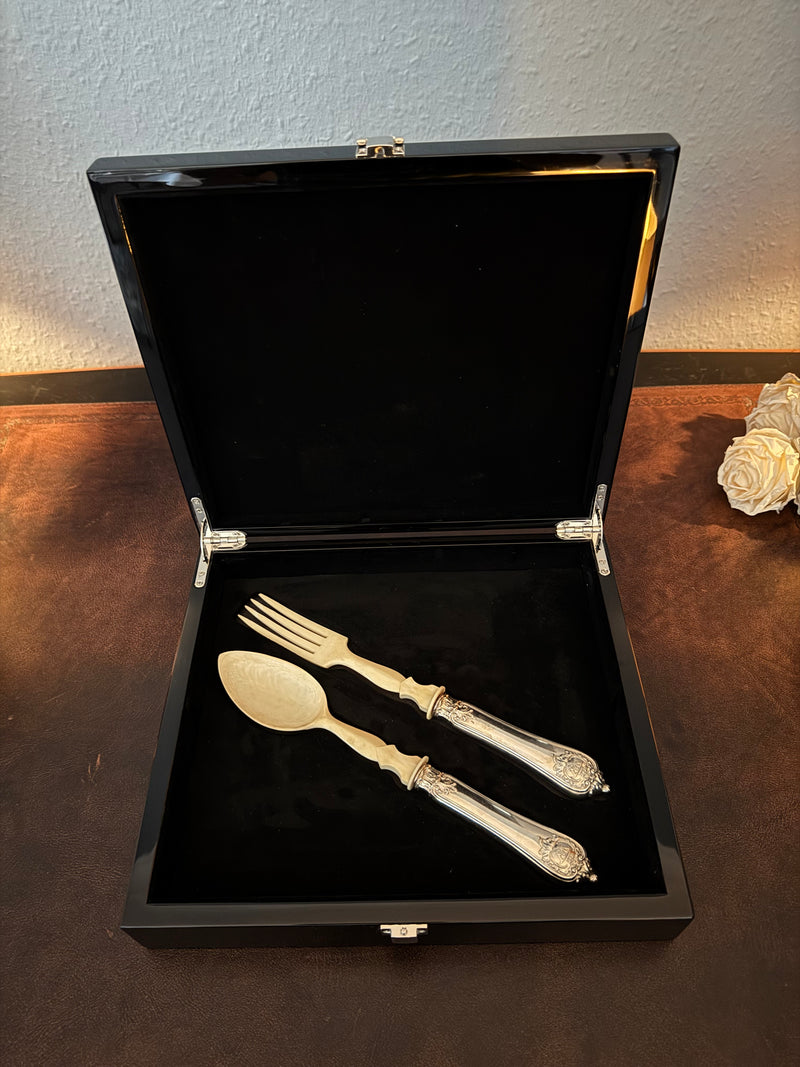 Salatbesteck aus Silber und Bein – Kaiser Wilhelm II., ca. 1890, kaiserliche Tischkultur