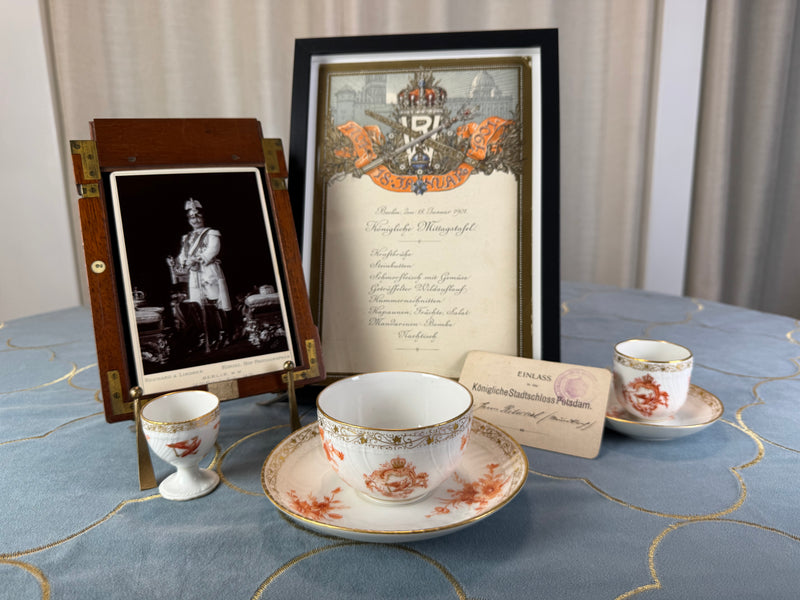 Neuosier Tasse und Untertasse, Kaiser Wilhelm II, datiert 1894 und 1897
