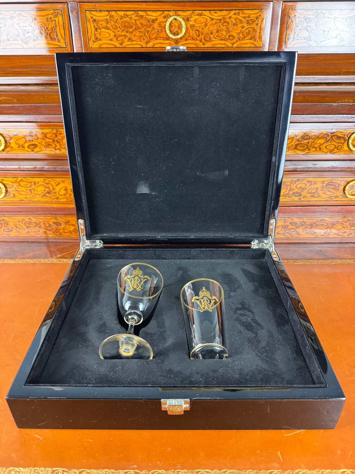 Kaiserliches Wasserglas & Portweinglas Wilhelm II. IRW Monogramm um 1900