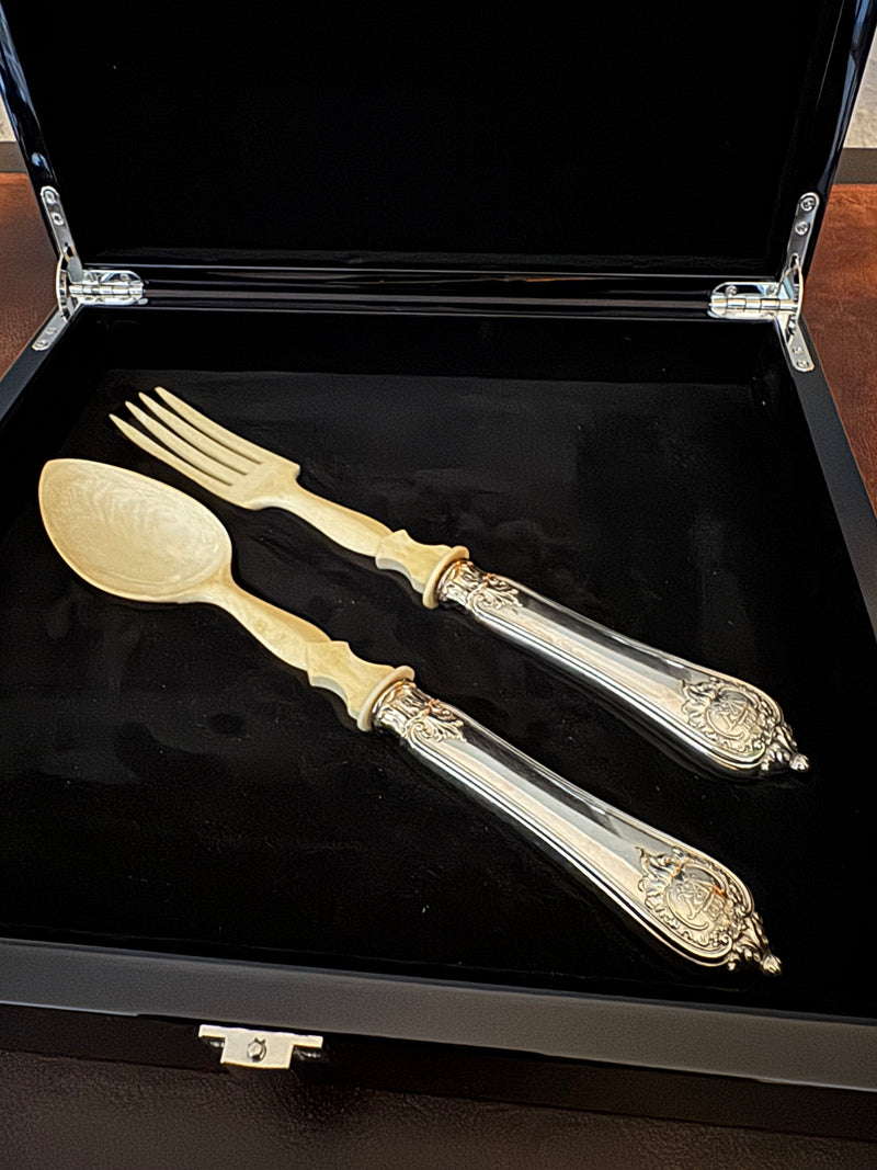 Salatbesteck aus Silber und Bein – Kaiser Wilhelm II., ca. 1890, kaiserliche Tischkultur