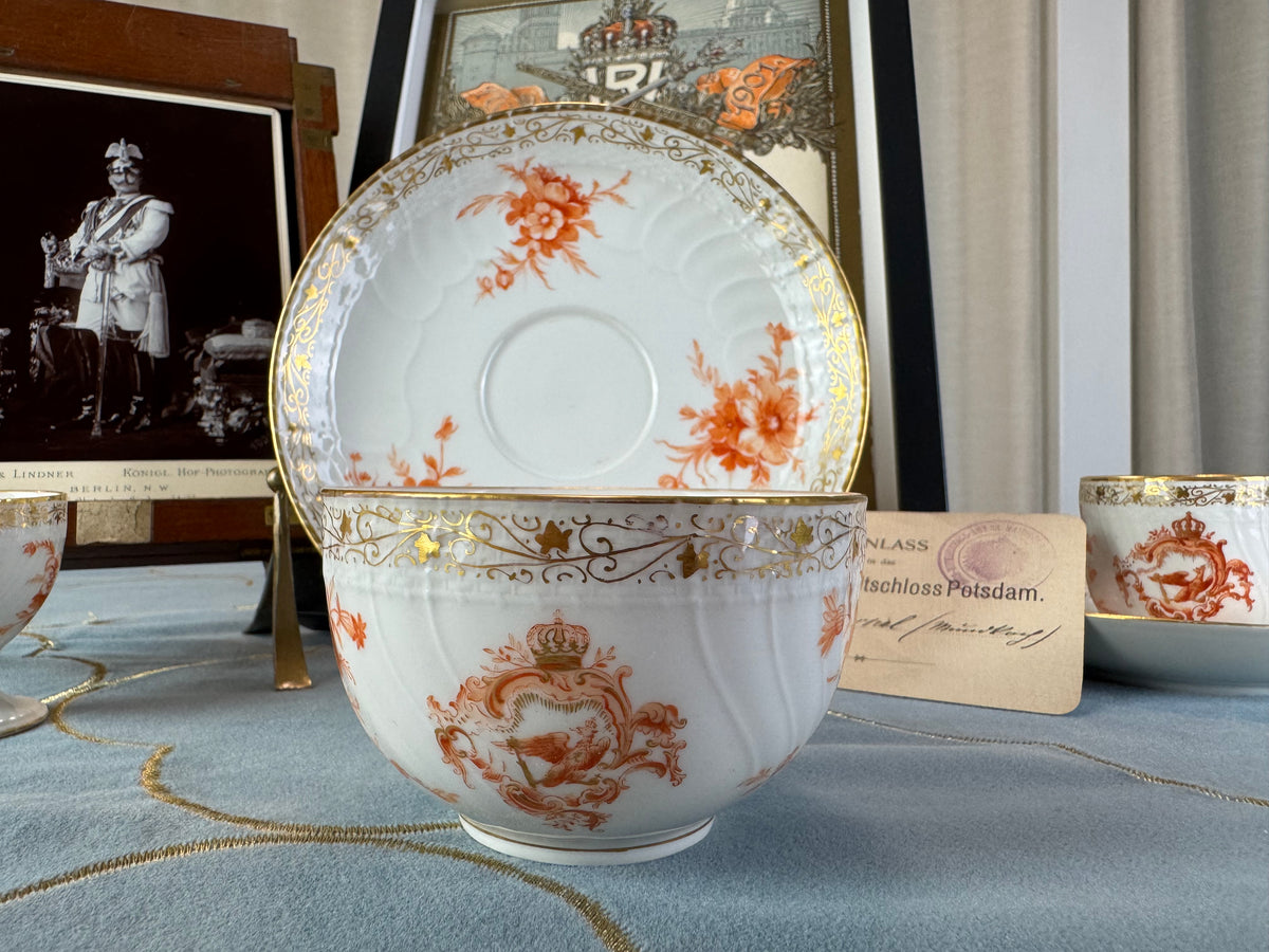Neuosier Tasse und Untertasse, Kaiser Wilhelm II, datiert 1894 und 1897