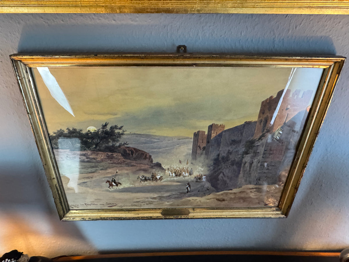 Historisches Aquarell von Friedrich Perlberg – Jerusalem während der Orientreise des Kaiserpaares