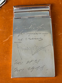 Antiker Silber Notizblockhalter mit Widmungsgravur und Unterschriften von Irene und Heinrich von Preußen