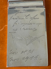 Antiker Silber Notizblockhalter mit Widmungsgravur und Unterschriften von Irene und Heinrich von Preußen