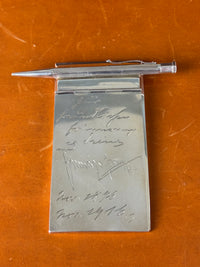 Antiker Silber Notizblockhalter mit Widmungsgravur und Unterschriften von Irene und Heinrich von Preußen