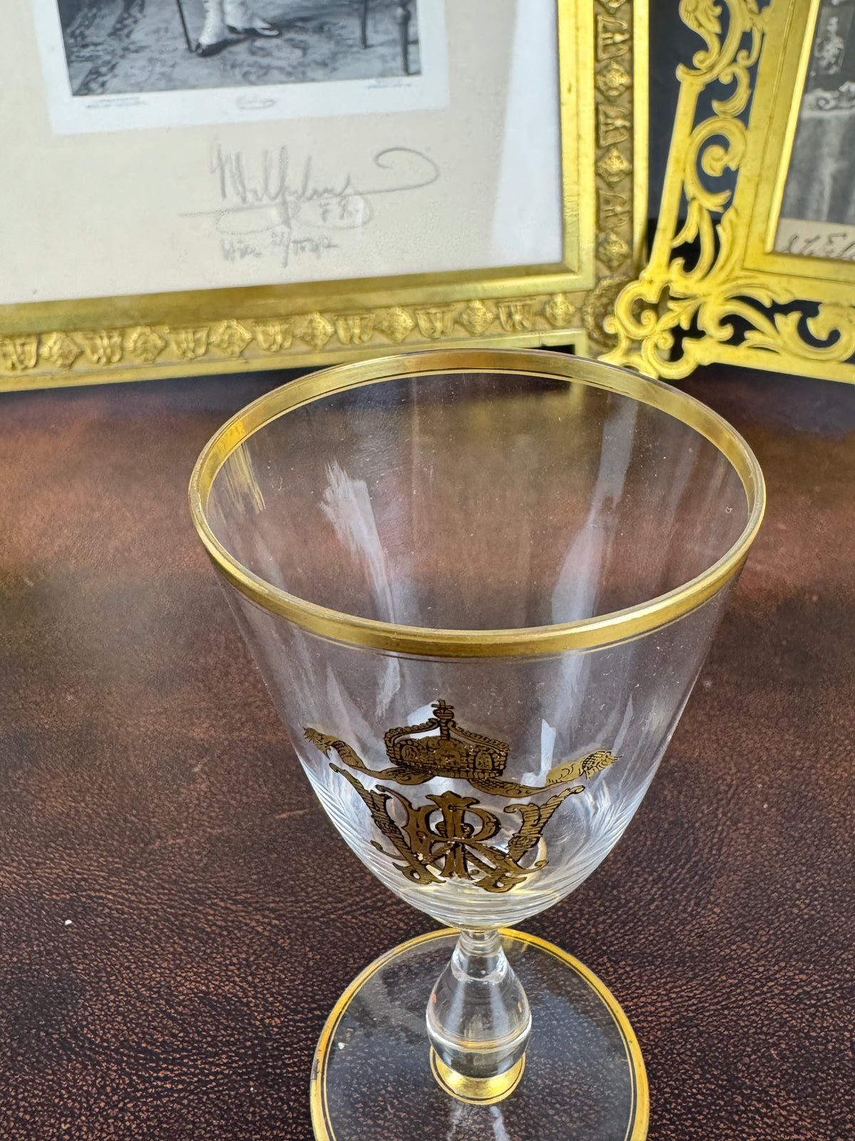 Kaiserliches IRW‑Portweinglas – Goldkrone, Hofmonogramm IRW, ca. 1900, kaiserliche Hofhaltung Wilhelm II.