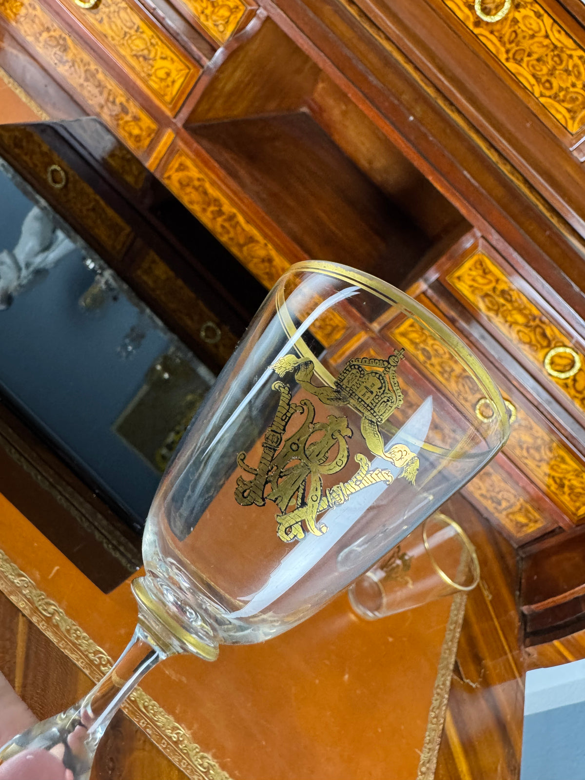 Kaiserliches Wasserglas & Portweinglas Wilhelm II. IRW Monogramm um 1900
