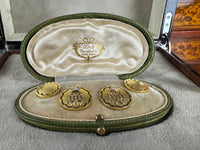 Originale goldene Manschettenknöpfe Kaiser Wilhelm II. mit Monogramm W II, Kaiserkrone, Brillanten und datiertem Originaletui von 1908.