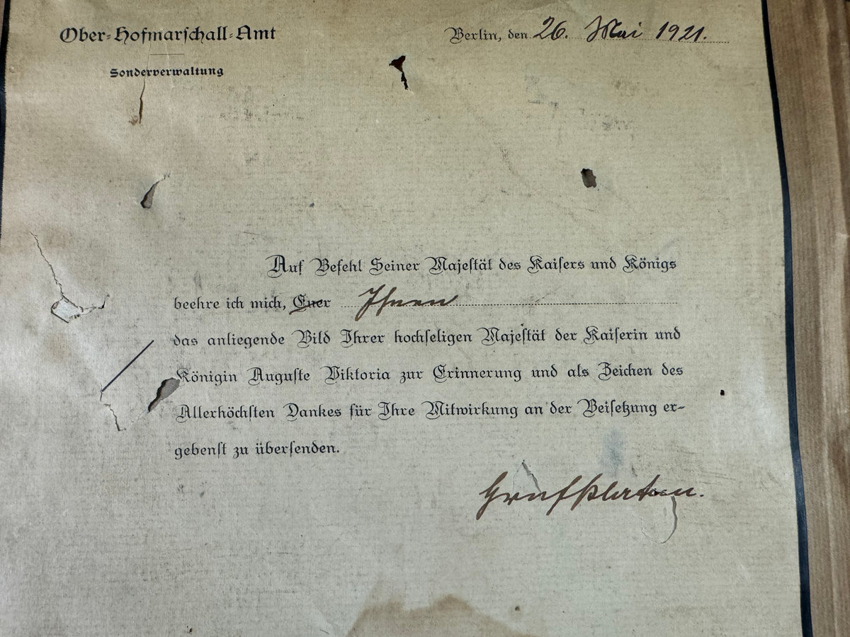 Erinnerung zur Beisetzung der Kaiserin Auguste Victoria, 11. April 1921