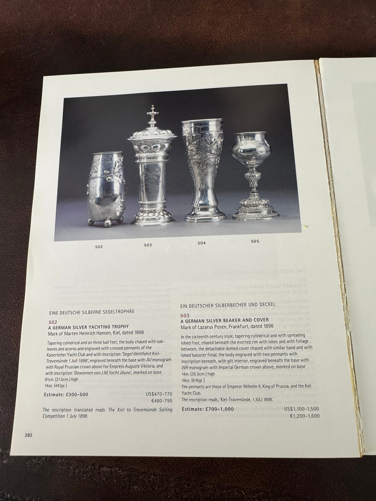 Kaiserliche Segeltrophäe „Kiel–Travemünde 1898“ – Silberpokal für die Yacht Iduna von Kaiser Wilhelm II