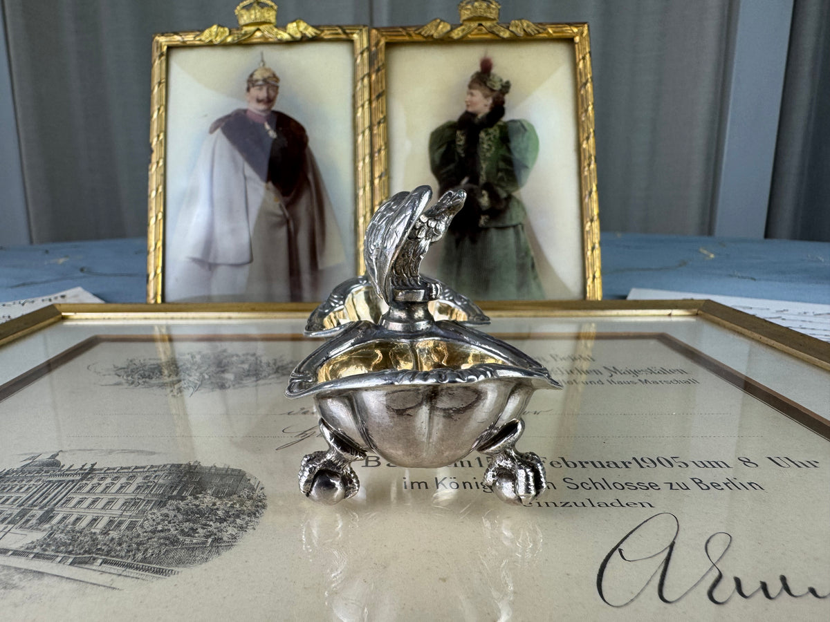 SY & WAGNER Silbernes Salzgefäß, Prinz Wilhelm, Kaiser Wilhelm II, ca. 1880