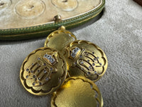 Originale goldene Manschettenknöpfe Kaiser Wilhelm II. mit Monogramm W II, Kaiserkrone, Brillanten und datiertem Originaletui von 1908.